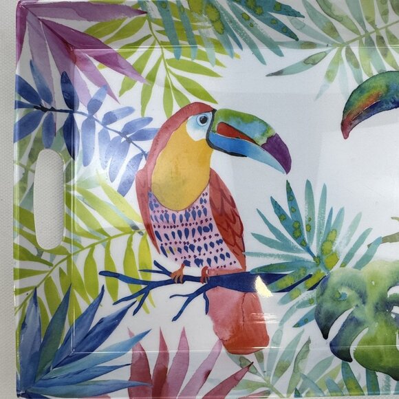 Tropical Toucan Print BPA-Free Plastic Serving Tray With Handles 18.5"x13.5" - Picture 2 of 8